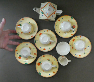 1930s Hancock's Ivory Ware ART DECO Miniature or Cabinet Tea Set Embellished with Random Multi-Colour Dots