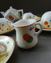 Load image into Gallery viewer, 1930s Hancock&#39;s Ivory Ware ART DECO Miniature or Cabinet Tea Set Embellished with Random Multi-Colour Dots
