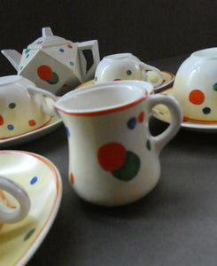 1930s Hancock's Ivory Ware ART DECO Miniature or Cabinet Tea Set Embellished with Random Multi-Colour Dots