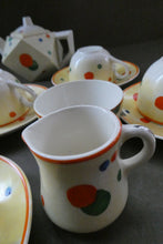 Load image into Gallery viewer, 1930s Hancock&#39;s Ivory Ware ART DECO Miniature or Cabinet Tea Set Embellished with Random Multi-Colour Dots
