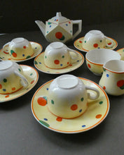 Load image into Gallery viewer, 1930s Hancock&#39;s Ivory Ware ART DECO Miniature or Cabinet Tea Set Embellished with Random Multi-Colour Dots
