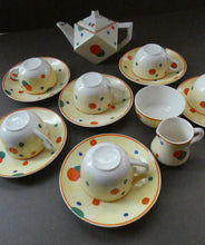 Load image into Gallery viewer, 1930s Hancock&#39;s Ivory Ware ART DECO Miniature or Cabinet Tea Set Embellished with Random Multi-Colour Dots
