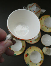 Load image into Gallery viewer, 1930s Hancock&#39;s Ivory Ware ART DECO Miniature or Cabinet Tea Set Embellished with Random Multi-Colour Dots
