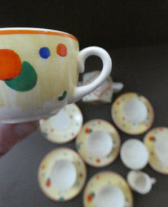 1930s Hancock's Ivory Ware ART DECO Miniature or Cabinet Tea Set Embellished with Random Multi-Colour Dots