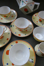 Load image into Gallery viewer, 1930s Hancock&#39;s Ivory Ware ART DECO Miniature or Cabinet Tea Set Embellished with Random Multi-Colour Polka Dots
