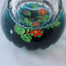 Load image into Gallery viewer, Large SCOTTISH Caithness Whitefriars Glass PERFUME BOTTLE. 1980s Red Clementis Design with Butterfly Cane
