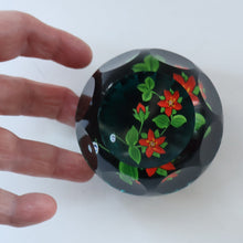 Load image into Gallery viewer, SCOTTISH Caithness Whitefriars Glass Paperweight. 1980s Red Clementis Design with Butterfly Cane
