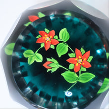 Load image into Gallery viewer, SCOTTISH Caithness Whitefriars Glass Paperweight. 1980s Red Clementis Design with Butterfly Cane

