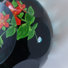 Load image into Gallery viewer, SCOTTISH Caithness Whitefriars Glass Paperweight. 1980s Red Clementis Design with Butterfly Cane
