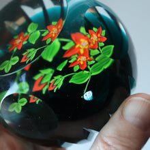 Load image into Gallery viewer, SCOTTISH Caithness Whitefriars Glass Paperweight. 1980s Red Clementis Design with Butterfly Cane
