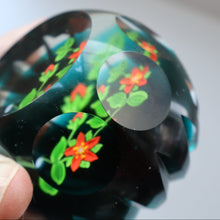 Load image into Gallery viewer, SCOTTISH Caithness Whitefriars Glass Paperweight. 1980s Red Clementis Design with Butterfly Cane
