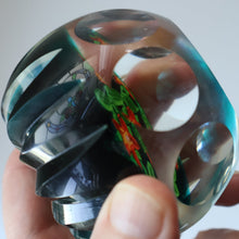 Load image into Gallery viewer, SCOTTISH Caithness Whitefriars Glass Paperweight. 1980s Red Clementis Design with Butterfly Cane
