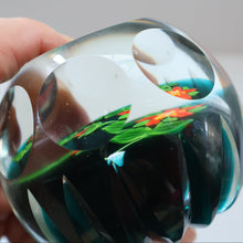 Load image into Gallery viewer, SCOTTISH Caithness Whitefriars Glass Paperweight. 1980s Red Clementis Design with Butterfly Cane
