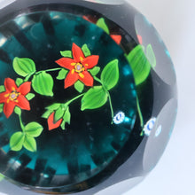 Load image into Gallery viewer, SCOTTISH Caithness Whitefriars Glass Paperweight. 1980s Red Clementis Design with Butterfly Cane
