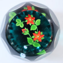 Load image into Gallery viewer, SCOTTISH Caithness Whitefriars Glass Paperweight. 1980s Red Clementis Design with Butterfly Cane
