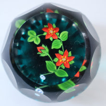 Load image into Gallery viewer, SCOTTISH Caithness Whitefriars Glass Paperweight. 1980s Red Clementis Design with Butterfly Cane
