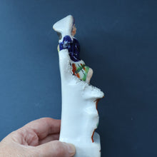 Load image into Gallery viewer, Antique STAFFORDSHIRE Figurine. Little Child in Kilt Standing on a Chair. A Pheasant Perching on Chair Back
