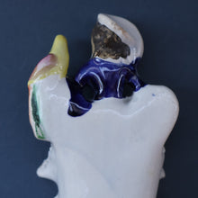 Load image into Gallery viewer, Antique STAFFORDSHIRE Figurine. Little Child in Kilt Standing on a Chair. A Pheasant Perching on Chair Back
