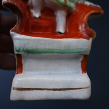 Load image into Gallery viewer, Antique STAFFORDSHIRE Figurine. Little Child in Kilt Standing on a Chair. A Pheasant Perching on Chair Back
