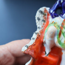 Load image into Gallery viewer, Antique STAFFORDSHIRE Figurine. Little Child in Kilt Standing on a Chair. A Pheasant Perching on Chair Back
