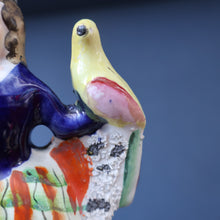 Load image into Gallery viewer, Antique STAFFORDSHIRE Figurine. Little Child in Kilt Standing on a Chair. A Pheasant Perching on Chair Back
