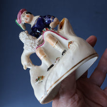 Load image into Gallery viewer, ANTIQUE Victorian 1860s Staffordshire Spill Vase Featuring a Little Boy with a Little Poodle on his Lap
