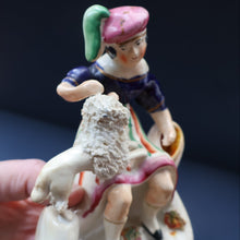 Load image into Gallery viewer, ANTIQUE Victorian 1860s Staffordshire Spill Vase Featuring a Little Boy with a Little Poodle on his Lap
