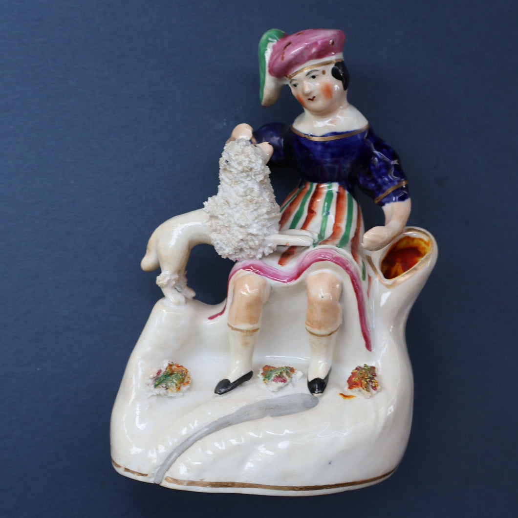 ANTIQUE Victorian 1860s Staffordshire Spill Vase Featuring a Little Boy with a Little Poodle on his Lap