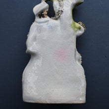 Load image into Gallery viewer, Rarer ANTIQUE Staffordshire Figurine / Spill Vase Featuring a Man and Woman with Dog Standing Beside a Tree
