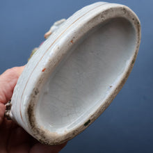 Load image into Gallery viewer, Rarer ANTIQUE Staffordshire Figurine / Spill Vase Featuring a Man and Woman with Dog Standing Beside a Tree
