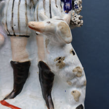 Load image into Gallery viewer, Rarer ANTIQUE Staffordshire Figurine / Spill Vase Featuring a Man and Woman with Dog Standing Beside a Tree
