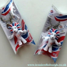 Load image into Gallery viewer, OLYMPICS SOUVENIR. London 2012 PAIR of Pride the Lion Mascot Keyrings. In Original Packaging
