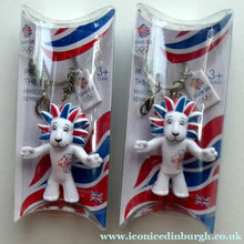 Load image into Gallery viewer, OLYMPICS SOUVENIR. London 2012 PAIR of Pride the Lion Mascot Keyrings. In Original Packaging
