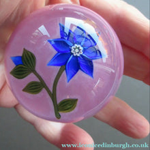 Load image into Gallery viewer, Scottish Paperweight Peter McDougall Blue Lampwork Flower 2014

