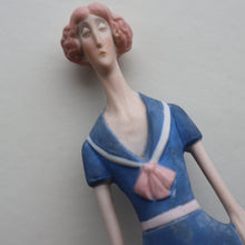 Load image into Gallery viewer, Very Rare Antique Bisque Porcelain SKINNY or Elongated  Figurine by Schafer &amp; Vater: BLACKPOOL MERMAID
