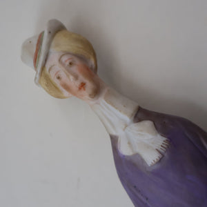 Very Rare Antique Bisque Porcelain SKINNY or Elongated  Figurine by Schafer & Vater: THE LITTLE SHOE SHINER