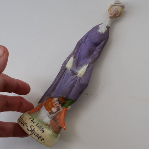 Very Rare Antique Bisque Porcelain SKINNY or Elongated  Figurine by Schafer & Vater: THE LITTLE SHOE SHINER