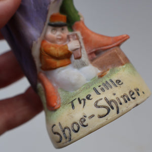 Very Rare Antique Bisque Porcelain SKINNY or Elongated  Figurine by Schafer & Vater: THE LITTLE SHOE SHINER