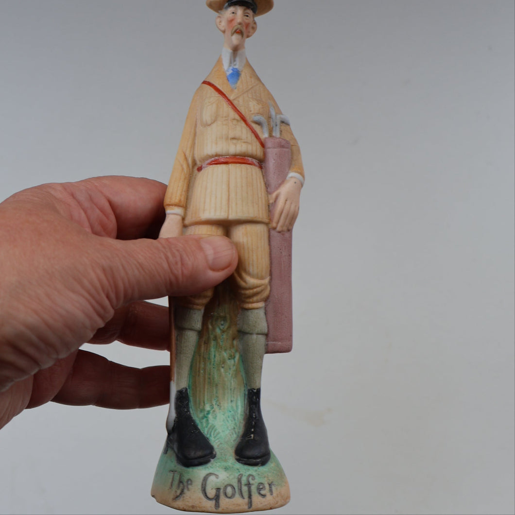 Very Rare Antique Bisque Porcelain SKINNY or Elongated  Figurine by Schafer & Vater: THE GOLFER