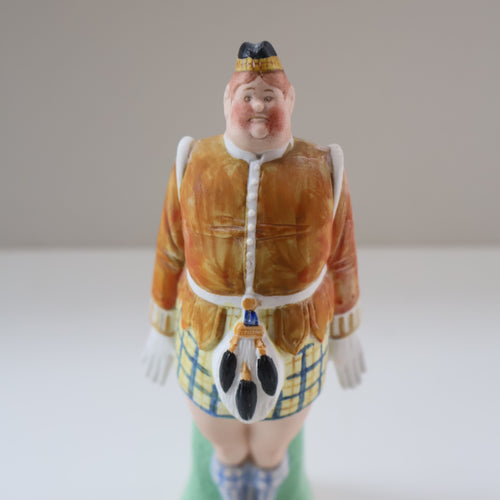 Very Rare Antique Bisque Porcelain SKINNY or Elongated  Figurine by Schafer & Vater: MR MCNAB (Scotsman In Mini Kilt)