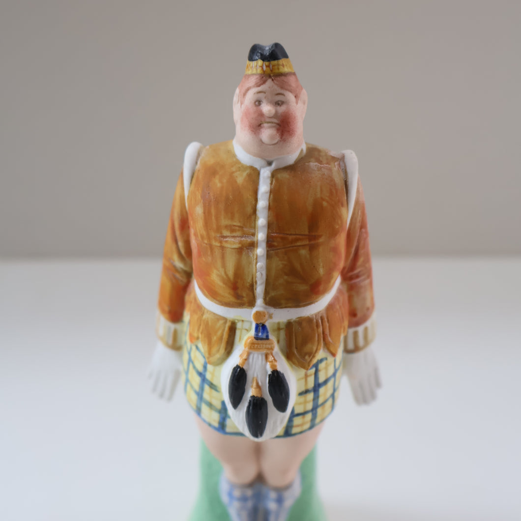 Very Rare Antique Bisque Porcelain SKINNY or Elongated  Figurine by Schafer & Vater: MR MCNAB (Scotsman In Mini Kilt)