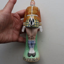 Load image into Gallery viewer, Very Rare Antique Bisque Porcelain SKINNY or Elongated  Figurine by Schafer &amp; Vater: MR MCNAB (Scotsman In Mini Kilt)
