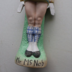 Very Rare Antique Bisque Porcelain SKINNY or Elongated  Figurine by Schafer & Vater: MR MCNAB (Scotsman In Mini Kilt)