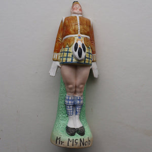 Very Rare Antique Bisque Porcelain SKINNY or Elongated  Figurine by Schafer & Vater: MR MCNAB (Scotsman In Mini Kilt)