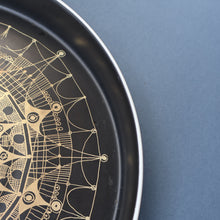 Load image into Gallery viewer, ROSENTHAL. Large 1960s Shallow Console Bowl with Matt Black Interior with Printed Gold Decoration by Hans Theo Baumann. 10 inch Diameter
