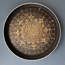 Load image into Gallery viewer, ROSENTHAL. Large 1960s Shallow Console Bowl with Matt Black Interior with Printed Gold Decoration by Hans Theo Baumann. 10 inch Diameter
