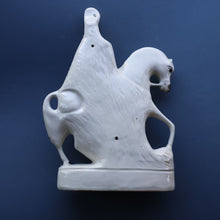 Load image into Gallery viewer, LARGE Antique Victorian STAFFORDSHIRE Figurine. Kilted Scotsman on Horseback. 14 1/2 inches height. Great Display Piece
