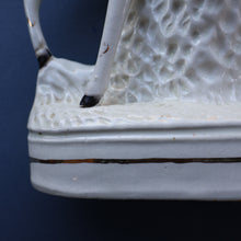 Load image into Gallery viewer, LARGE Antique Victorian STAFFORDSHIRE Figurine. Kilted Scotsman on Horseback. 14 1/2 inches height. Great Display Piece
