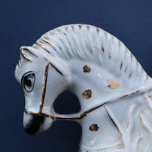 Load image into Gallery viewer, LARGE Antique Victorian STAFFORDSHIRE Figurine. Kilted Scotsman on Horseback. 14 1/2 inches height. Great Display Piece
