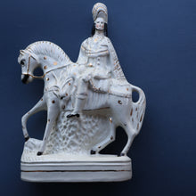 Load image into Gallery viewer, LARGE Antique Victorian STAFFORDSHIRE Figurine. Kilted Scotsman on Horseback. 14 1/2 inches height. Great Display Piece
